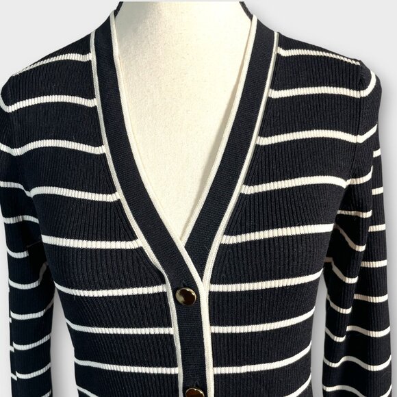 HOBBS LONDON LTD Belmont Knit Midi Dress Sz 8 US Black White Stripe - Picture 5 of 9